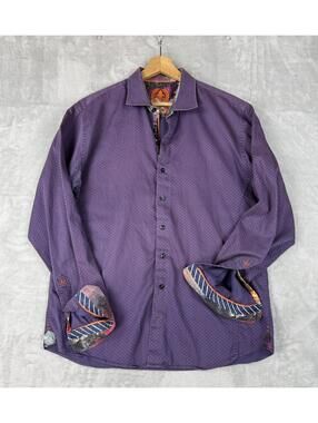 Au Noir Button Up Shirt Men’s Size 5 Purple Floral Abstract Flip Cuff Preppy Biz